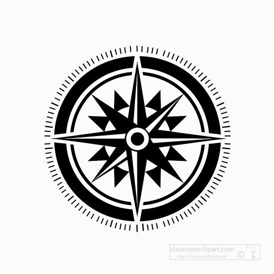 Objects Outline Clipart-detailed black and white compass illustration