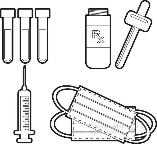 different types of medical supplies syringe dropper test tubes m