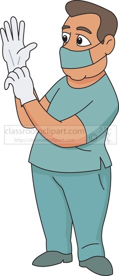 docter preparing for surgery placing gloves on his hands