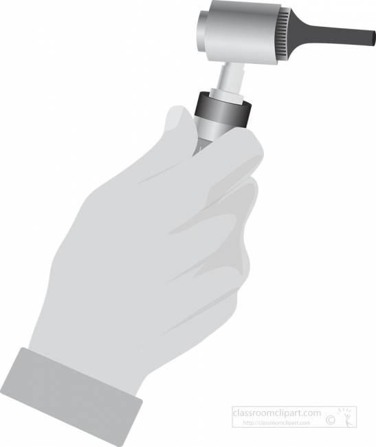 doctors hand holding otoscope to check ear gray color clipart