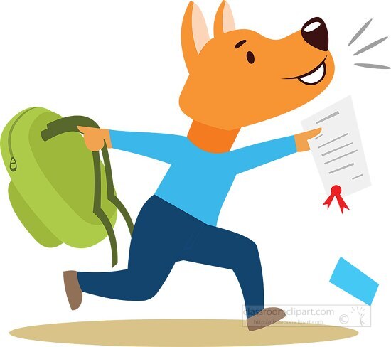 dog character running with graded paper clipart