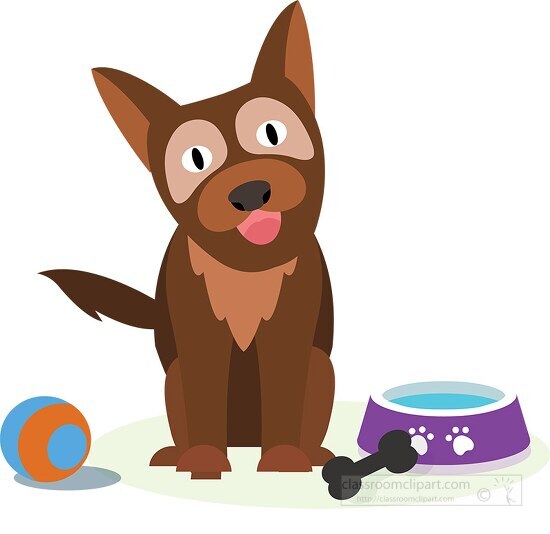 dog with ball bone water dish clipart