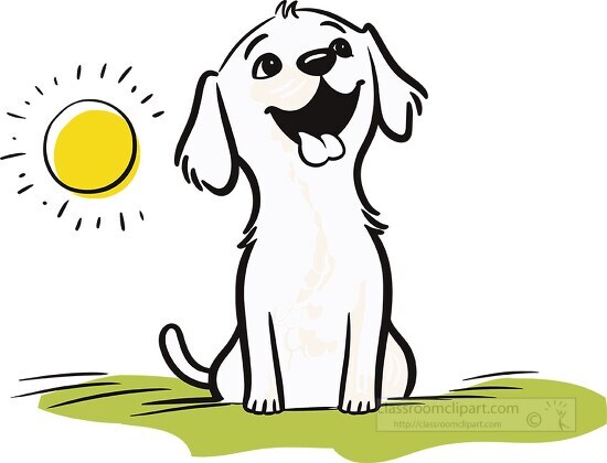 doodle art of a dog with a sun in the background clipart