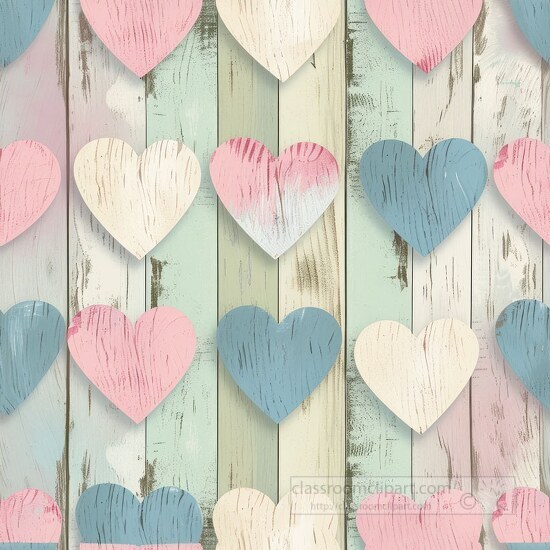 doodle pattern of hearts on a wood background