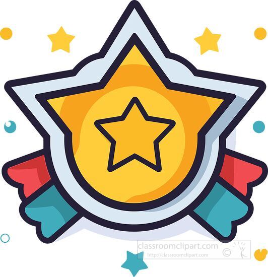 education star achievement badge blue red ribbons