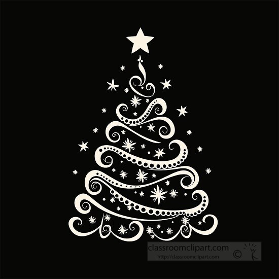 Elegant white Christmas tree graphic with ornate floral patterns