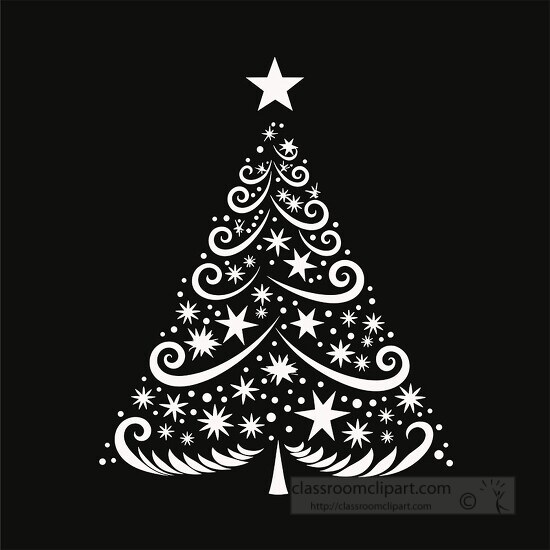 Elegant white Christmas tree graphic with ornate star floral pat