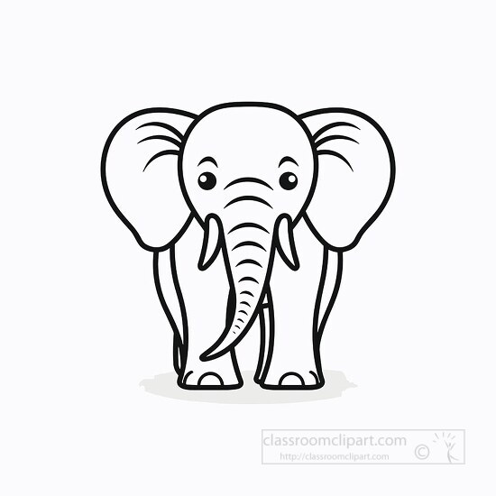 elephant cartoon style black outline clip art