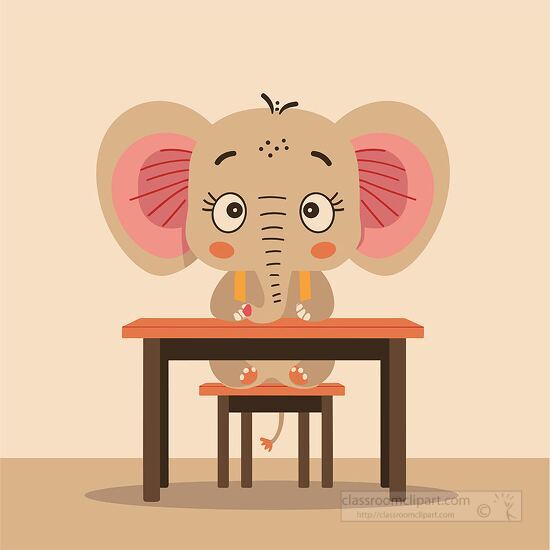 elephant sitting at a school desk clipart