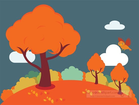 fall folliage scenery trees clouds bushes clipart