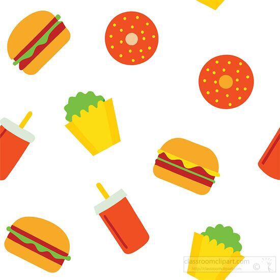 fast food themed pattern featuring burgers soda cups