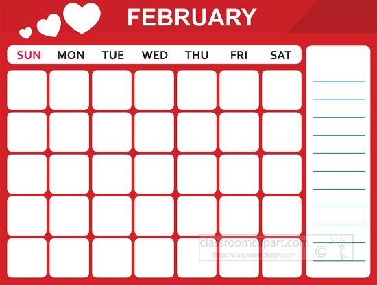 february calendar with days of the week with days of the week pr
