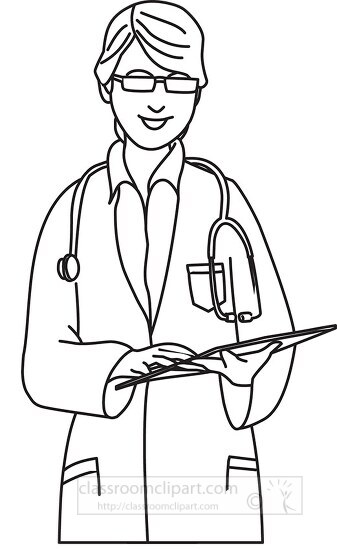 female doctor with stethoscope black outline