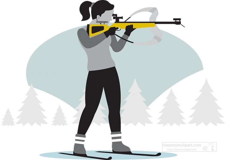 female holding rifle at biathlon winter sports gray color clipar