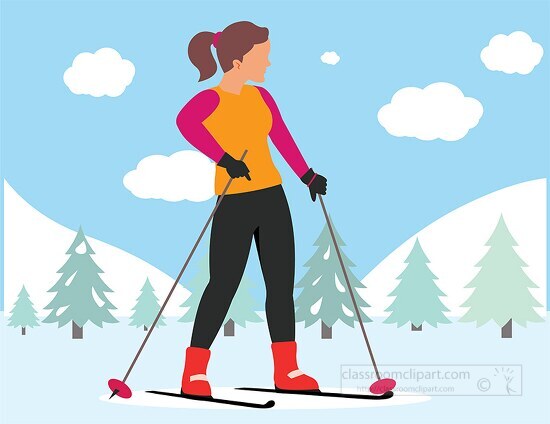 female skiier on mountain clipart