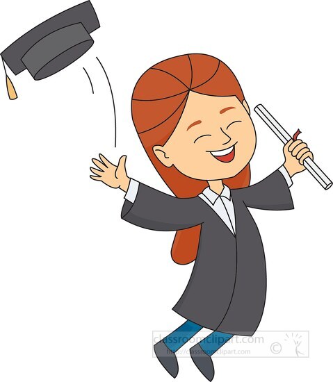 female student jumping happily with at graduation