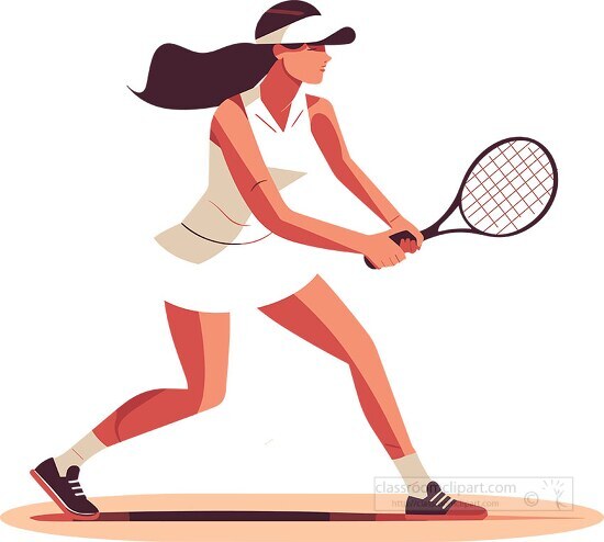 female tennis player holds racquet and prepares to hit the ball