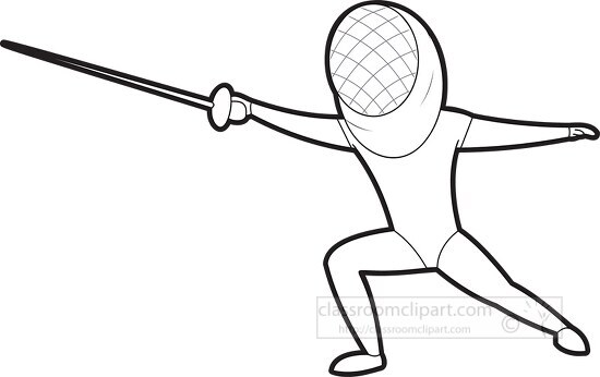 fencer with a sword black outline clipart