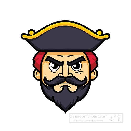 fierce pirate face mascot with a dark beard