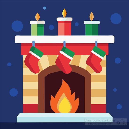 fireplace with hanging christmas stockings