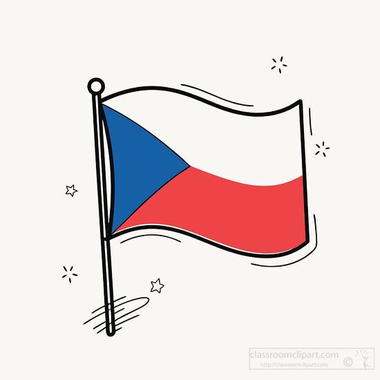 flag of czech republic waving in the wind hand drawn style