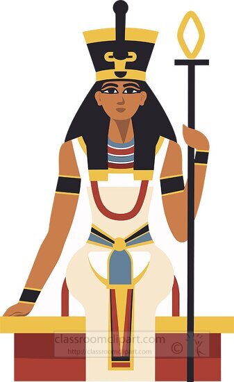 Flat design depiction of an ancient Egyptian ruler in traditiona