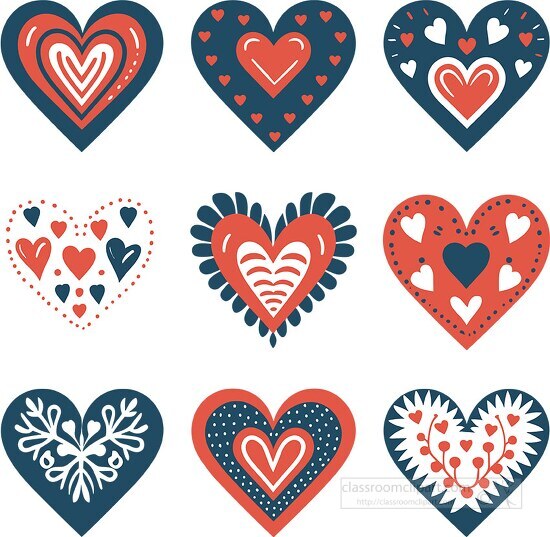 flat design set of six love hearts