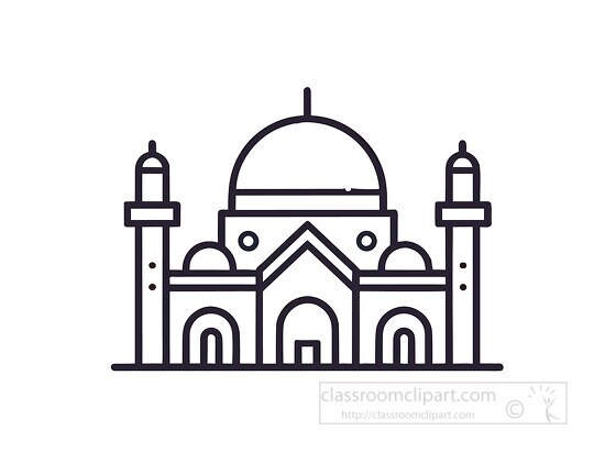 flat line icon of a mosque with a dome black outline clip art