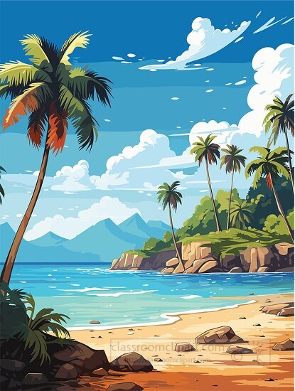 New Clipart-flat vector illustration of beautiful beach in the Seychelles