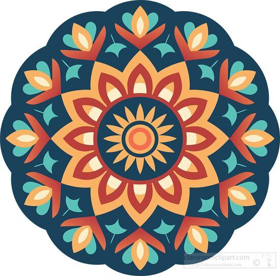 Flat vector mandala with symmetrical floral patterns