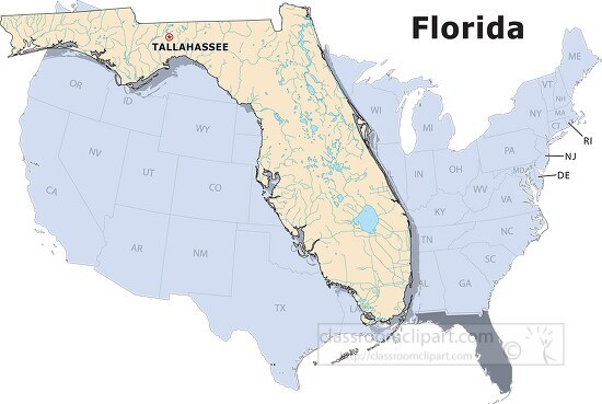 Florida state large usa map clipart