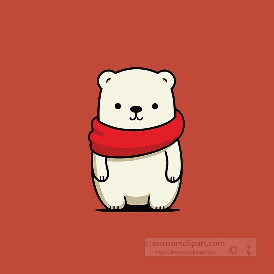 Fluffy polar bear in a chunky scarf enjoys the winter season