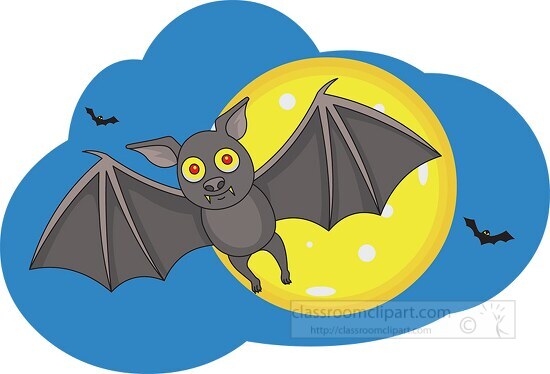 flying bat with full yellow moon clipart