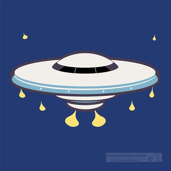 flying saucer with yellow lights on a bluebackground