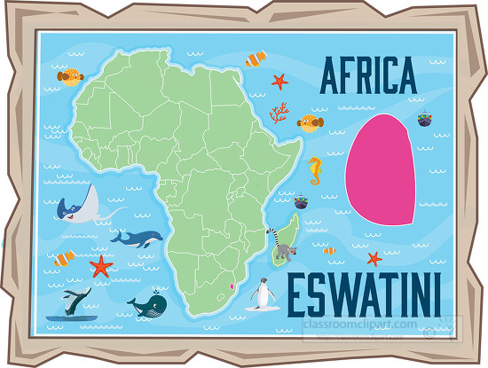 framed illustration african continent with map of eswatini with 