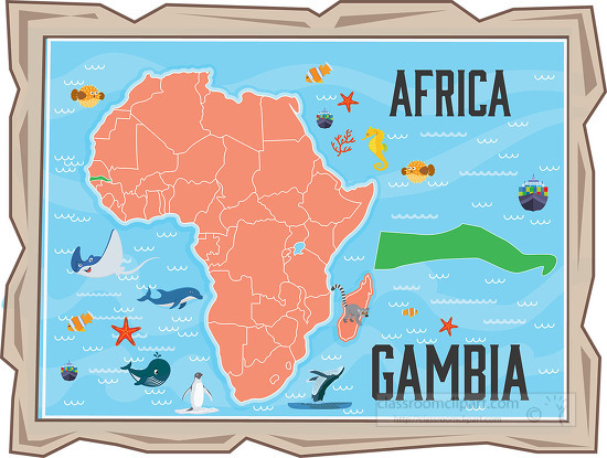 framed illustration african continent with map of gambia copy wi