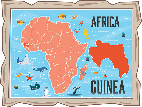 framed illustration african continent with map of guinea with an
