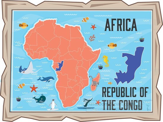 framed illustration african continent with map of republic of th