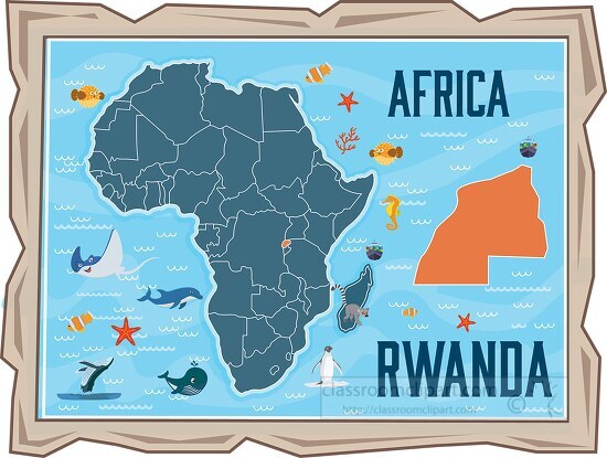 framed illustration african continent with map of rwanda rwith o