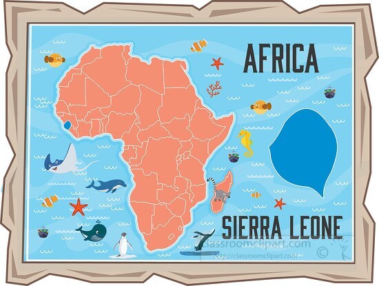 framed illustration african continent with map of sierra leone w