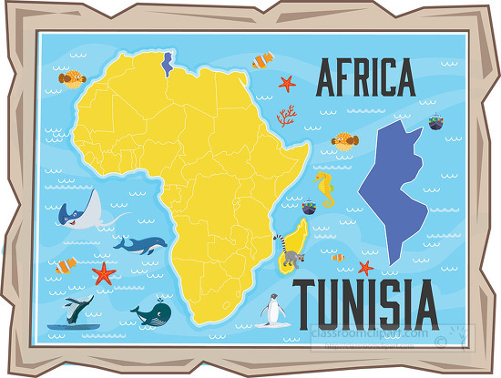 framed illustration african continent with map of tunisia with a