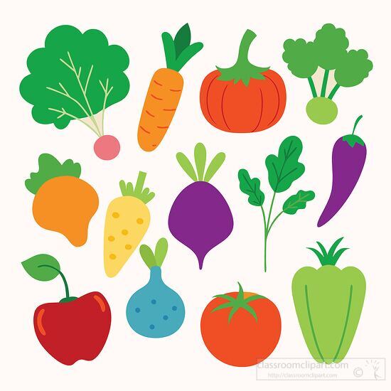 bright and colorful fresh vegetables with carrots tomatoes and peppers spinach clipart