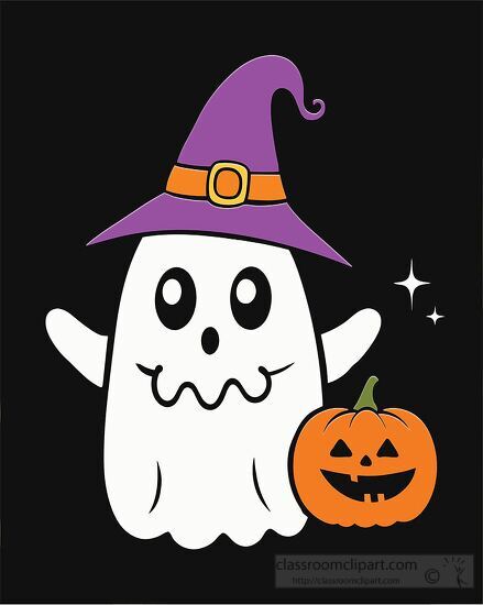 friendly ghost with a purple witch hat