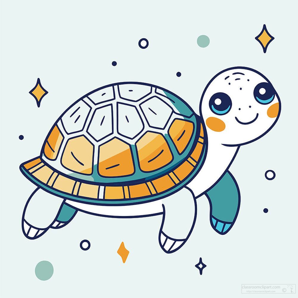 friendly tortoise with large eyes and a colorful shell