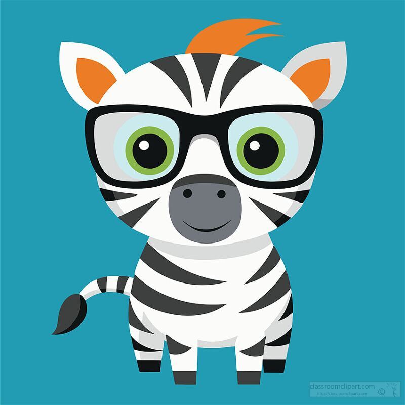 friendly zebra with glasses looking playful and intellectual