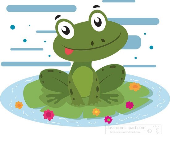 frog character sitting on lily pad clipart