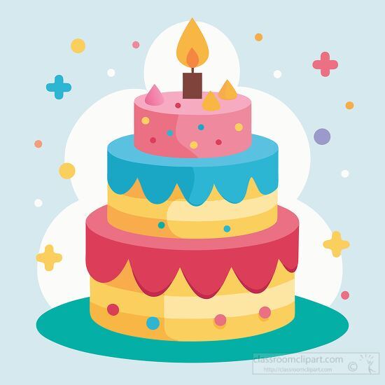 fun and colorful layered birthday cake single burning candle