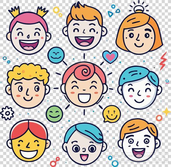 fun and expressive set of cartoon doodle faces