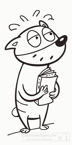 funny cartoon style line drawing of a dog reading a book