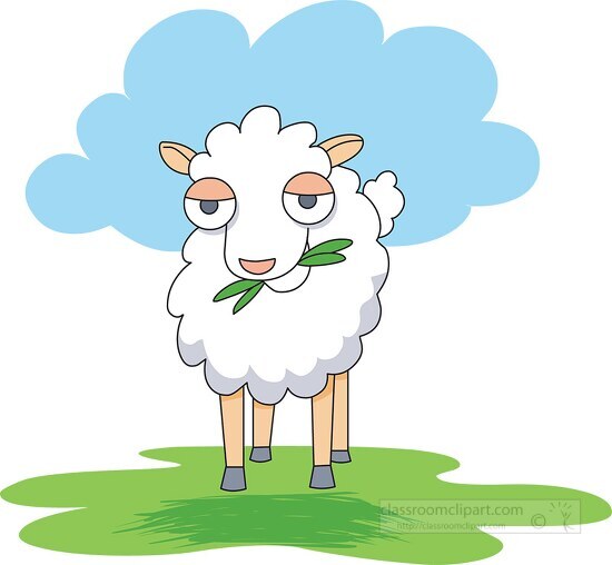 funny cartoon style sheep eating grass